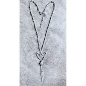 Y2K Vintage Signed Chico's Y-Drop Necklace Silver Tone Slinky Fidget-Friendly
